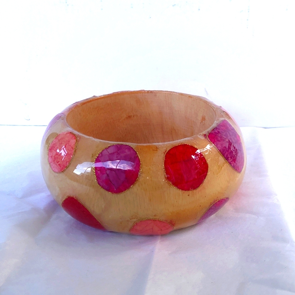 Wooden Cuff Style Bracelet w/Dot Pattern NEW